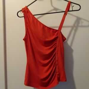 Orange Moc One Shoulder Ruched Tank